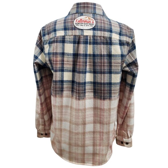 Womens Upcycled Distressed Flannel with "Dirty Dancing" Embroidered Patch Small - Picture 1 of 8